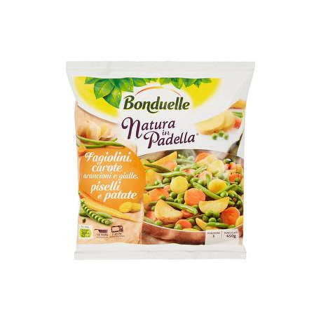 Natura in padella BONDUELLE fagiolini carote arancioni e gialle piselli e patate 450gr