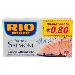 Filetto di salmone al vapore RIO MARE gusto affumicato all'olio di oliva con grani di pepe 125gr