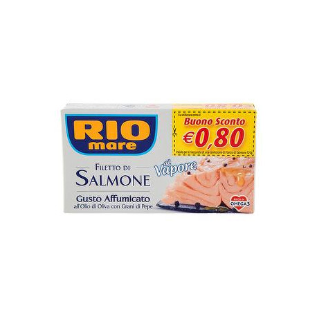 Filetto di salmone al vapore RIO MARE gusto affumicato all'olio di oliva con grani di pepe 125gr