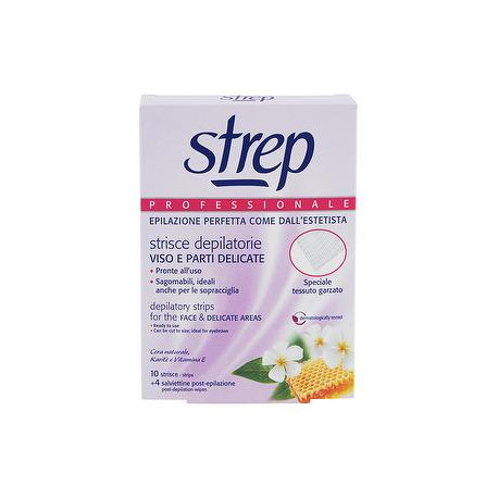 Strisce depilatorie Professionali STREP viso e parti delicate conf. da 10 strisce + 4 salviettine