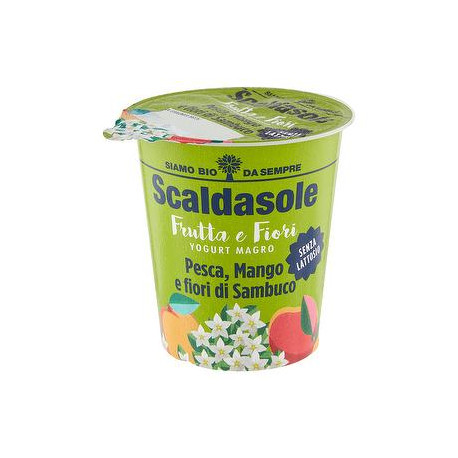 Yogurt magro Frutta e Fiori FATTORIA SCALDASOLE bio senza lattosio pesca mango e fiori di sambuco 130gr