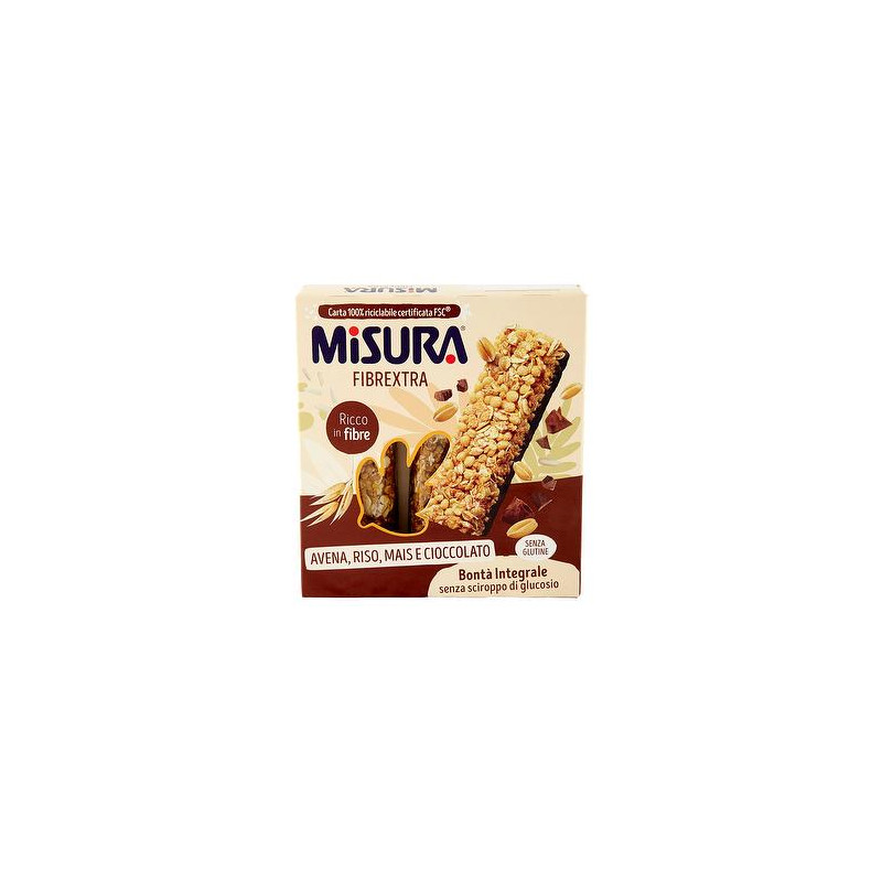 Misura Barretta Fibrextra Avena Integrale, Riso e Mais con Cioccolato  Fondente 3 x 27 gr.