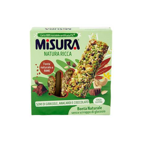 Barrette Natura Ricca MISURA semi di girasole anacardi cioccolato fondente nocciole e moringa 84gr conf. da 3 pezzi