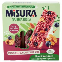 Barrette Natura Ricca MISURA mandorle intere noci mirtilli e acai 66gr conf. da 3 pezzi