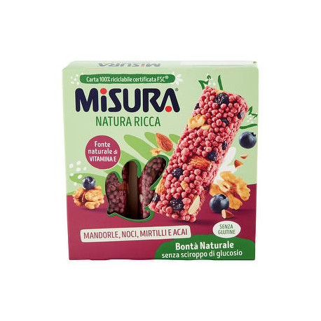 Barrette Natura Ricca MISURA mandorle intere noci mirtilli e acai 66gr conf. da 3 pezzi