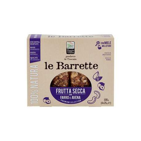 Le Barrette Frutta Secca POGGIO DEL FARRO con farro e avena 100gr conf. da 4 pezzi